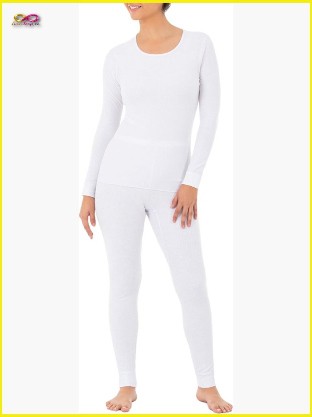 Micro Waffle Thermal Set Long Sleeve Crew Neck Pajama Lounge Top & Pants